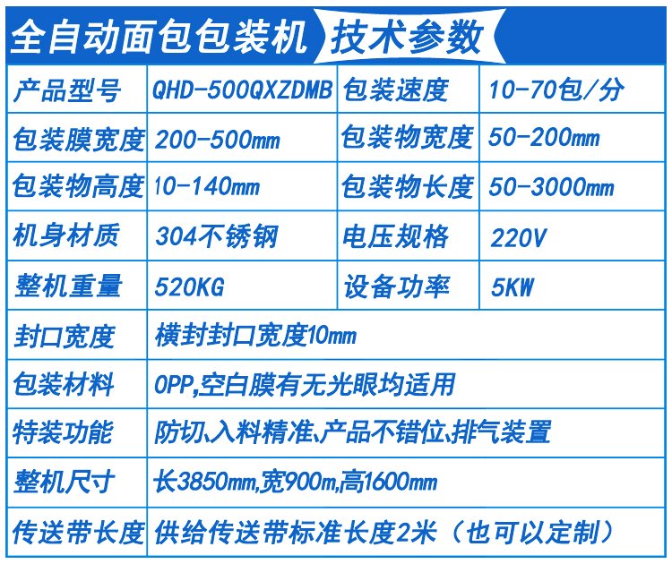 面包包裝機技術參數